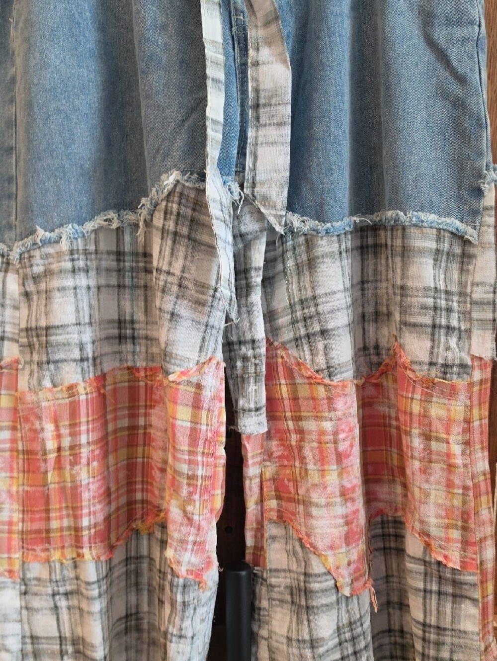 121p POL Patchwork Flare Jeans in Blue Denim with Plaid Panels - Picture 4 of 10